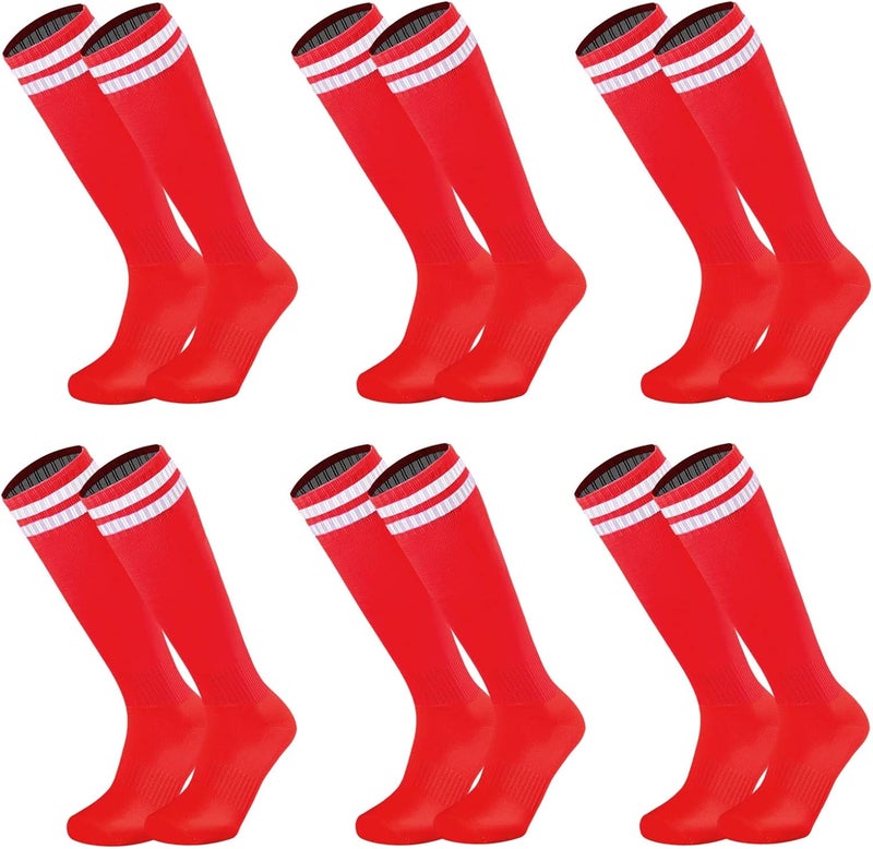 Ultrafun 6 Pairs Kids Youth Soccer Socks Solid Striped Knee High Tube Football Sports Socks for Boys Girls 6-12 Years Old - Image 1